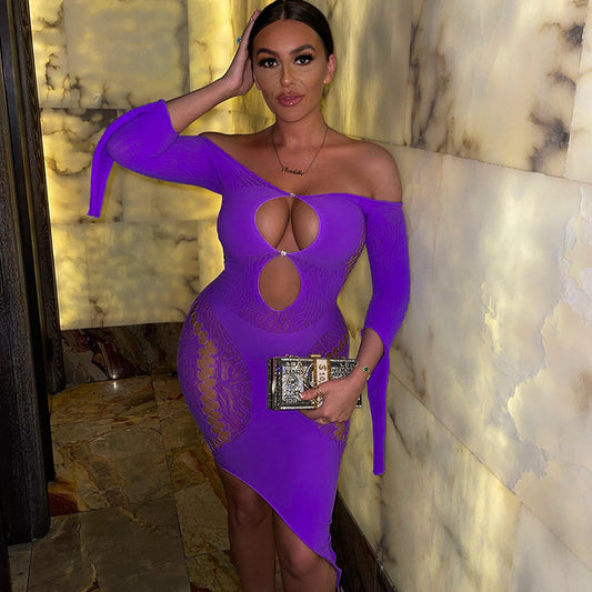 Women's Off-the-shoulder Long-sleeved See-through Dress