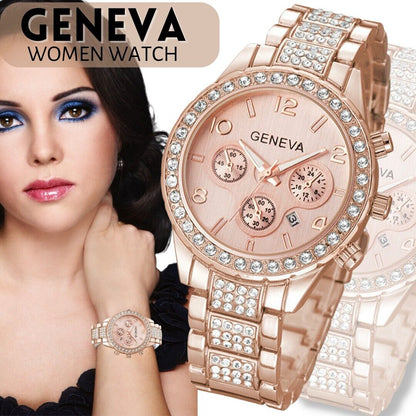 Waterproof Women Luxury Stainless Steel Crystal Quartz Round Watch