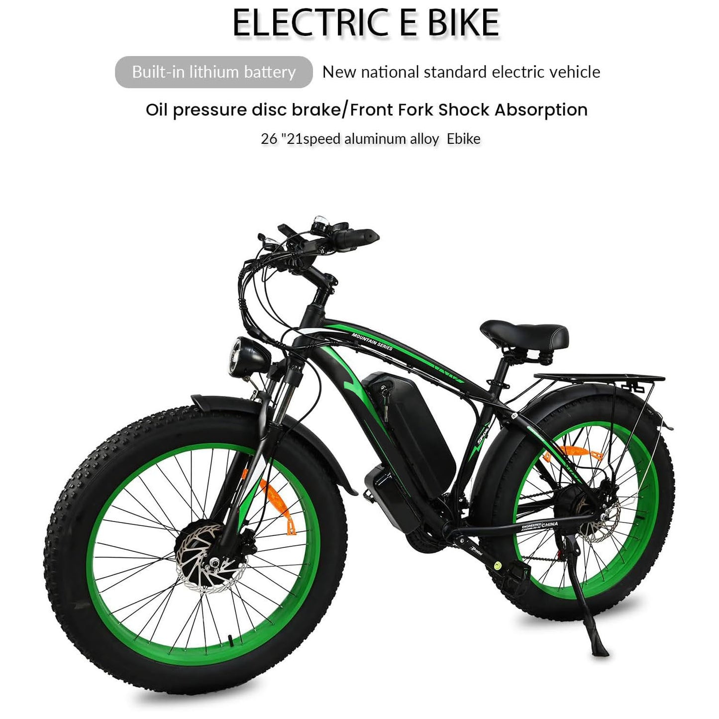 Bicicleta eléctrica de 2000W y 31 MPH con neumático grueso de 26 pulgadas y 21 velocidades 