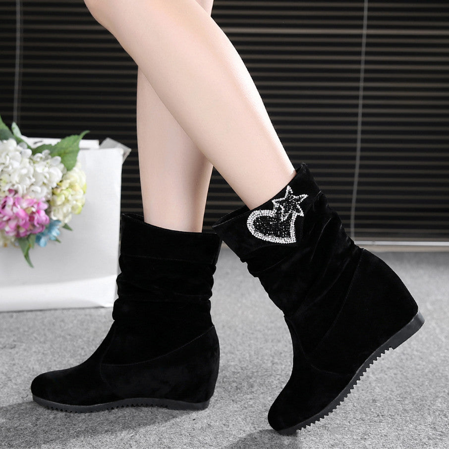 Nubuck Wedge Long Suede Flat Tall Boots