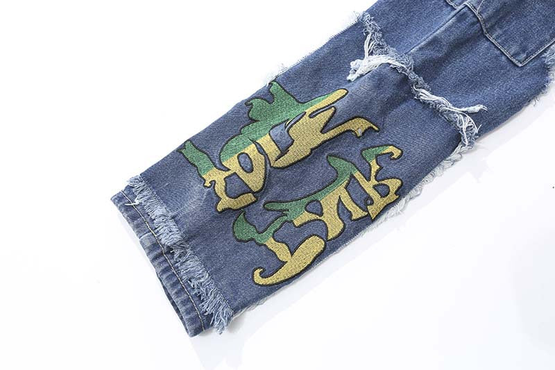 Vintage Ragged Burlap Letter Embroidered Jeans