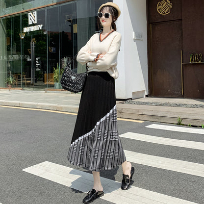 Mid-length Pleated A-line High Waist Skirt