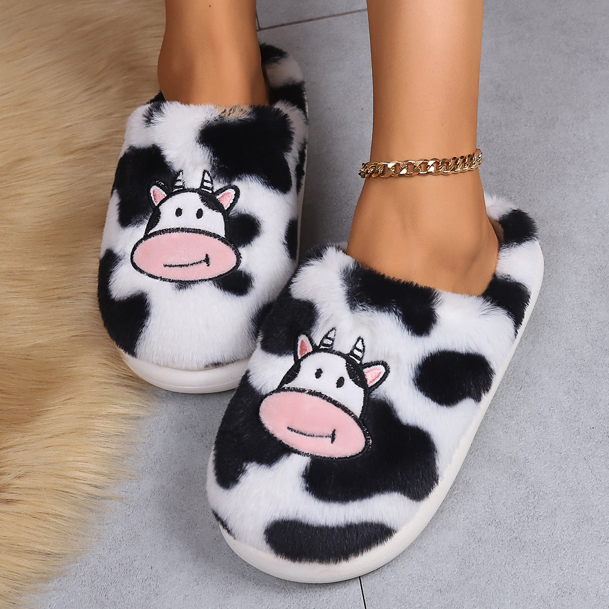 Cartoon Cow Cotton Slippers Indoor Non-slip Warm