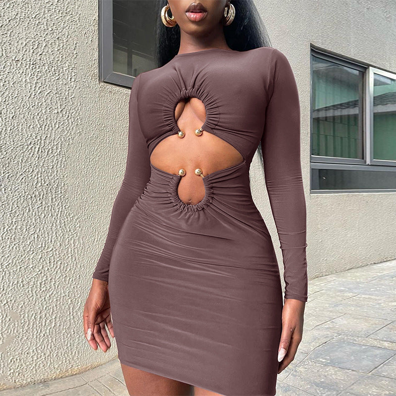 Sexy Cut Out Round Neck Long Sleeve Mini Dress