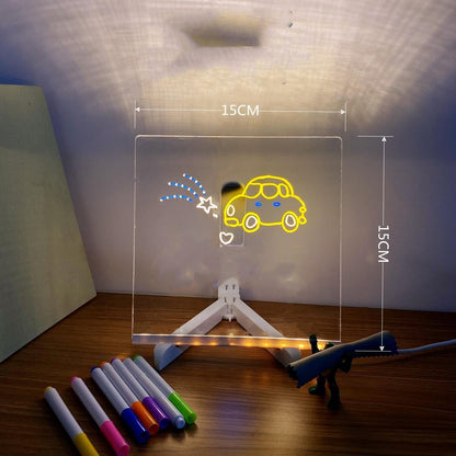 Tablero de notas de acrílico DIY Luz de noche LED Tablero de mensajes creativo Lámpara de vacaciones con 7 bolígrafos Lámpara de escritorio LED USB Nota Lámpara de pintura de momento diario