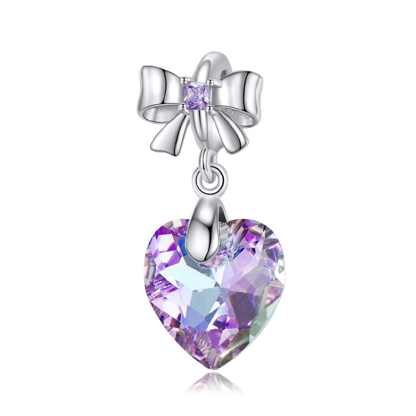 Purple Light Heart-shaped Crystal Pendant Sterling Silver 925 Bowknot Female Necklace Bracelet Diy Accessories