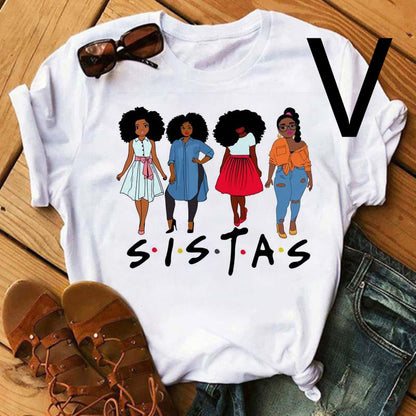 Camiseta de manga corta con estampado de niña negra africana para mujer