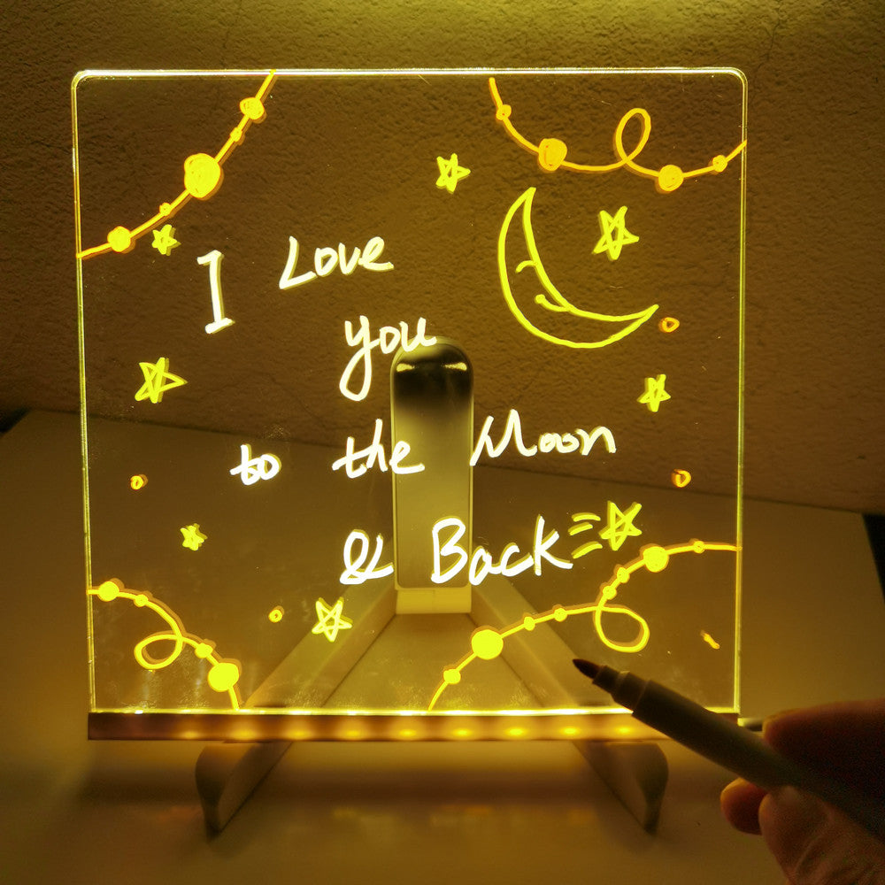 Tablero de notas de acrílico DIY Luz de noche LED Tablero de mensajes creativo Lámpara de vacaciones con 7 bolígrafos Lámpara de escritorio LED USB Nota Lámpara de pintura de momento diario