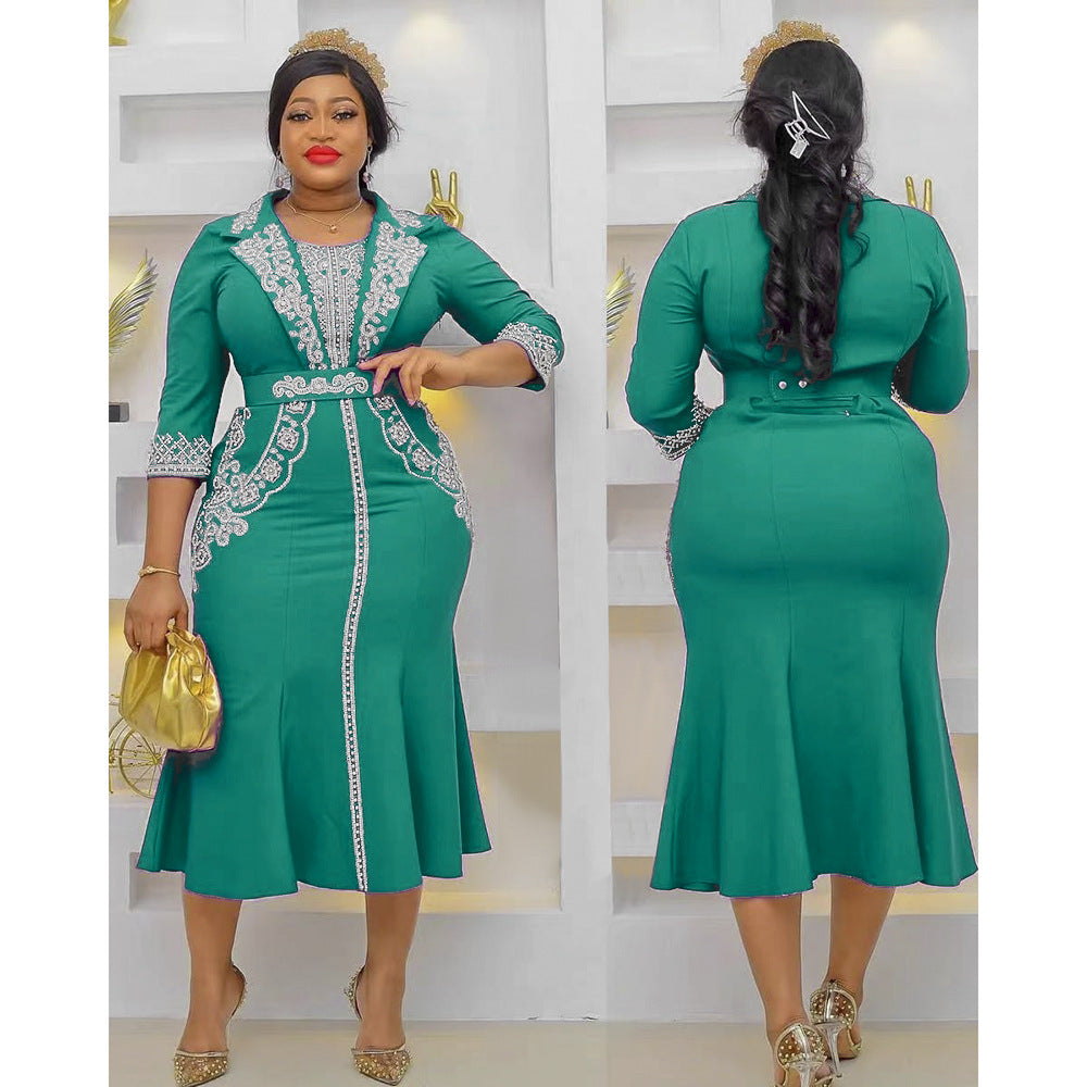 African Plus Size Hot Diamond Temperament Elegant Professional Dress