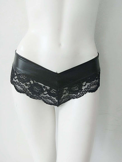 Women's Lace Thong Patent Leather Panties