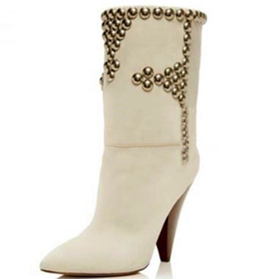 Studded Wedge Heel Point Toe Over-the-knee Boots