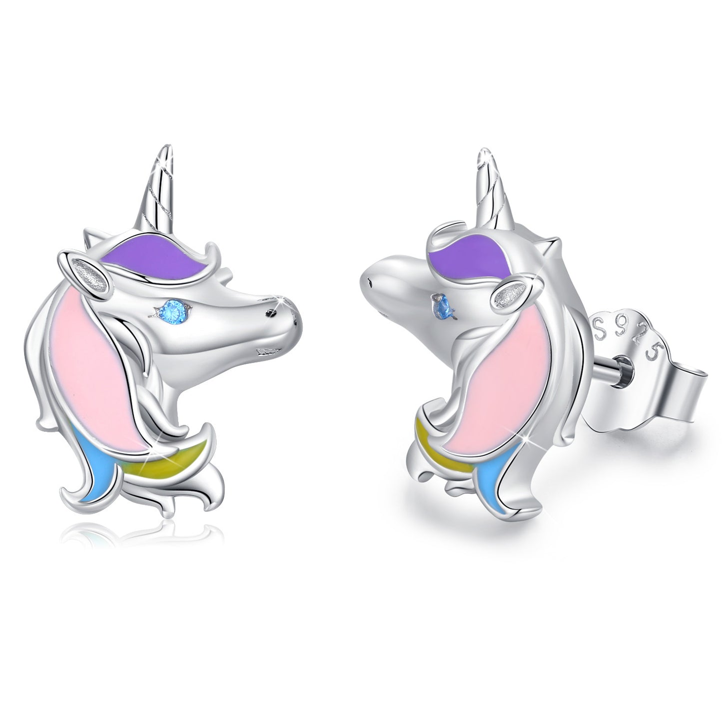 Pendientes Adorables Unicornio Plata de Ley 925