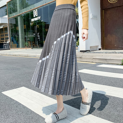 Mid-length Pleated A-line High Waist Skirt