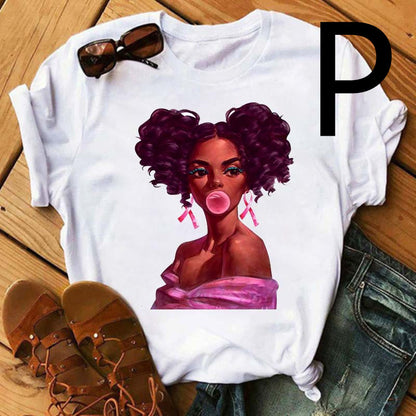 Camiseta de manga corta con estampado de niña negra africana para mujer