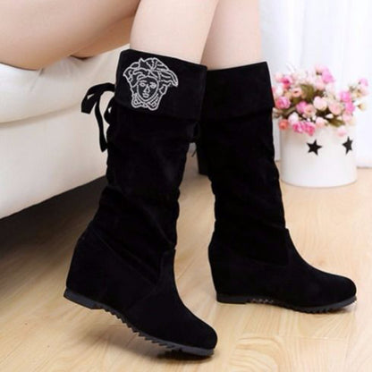 Nubuck Wedge Long Suede Flat Tall Boots