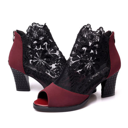 Mesh Peep Toe Sexy Lace High Heel Shoes