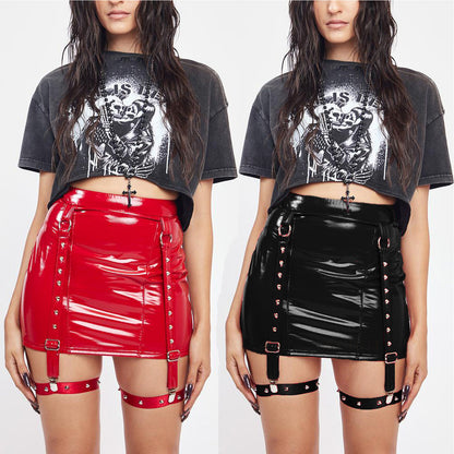 Alluring Leather Trendy Hip Skirt