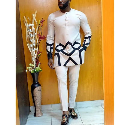 New Nubian Styled Embroidered Men's Suit Set