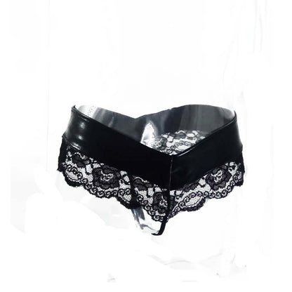 Women's Lace Thong Patent Leather Panties