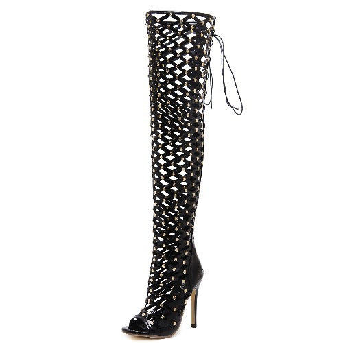 Hollowed-out High Heel Sandal Boots