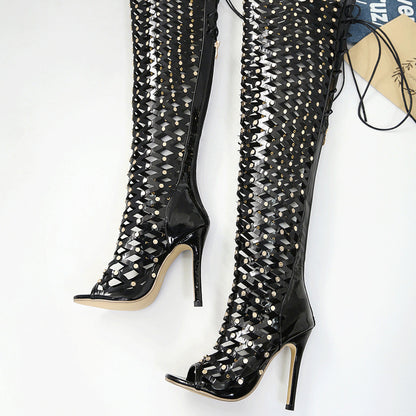 Hollowed-out High Heel Sandal Boots