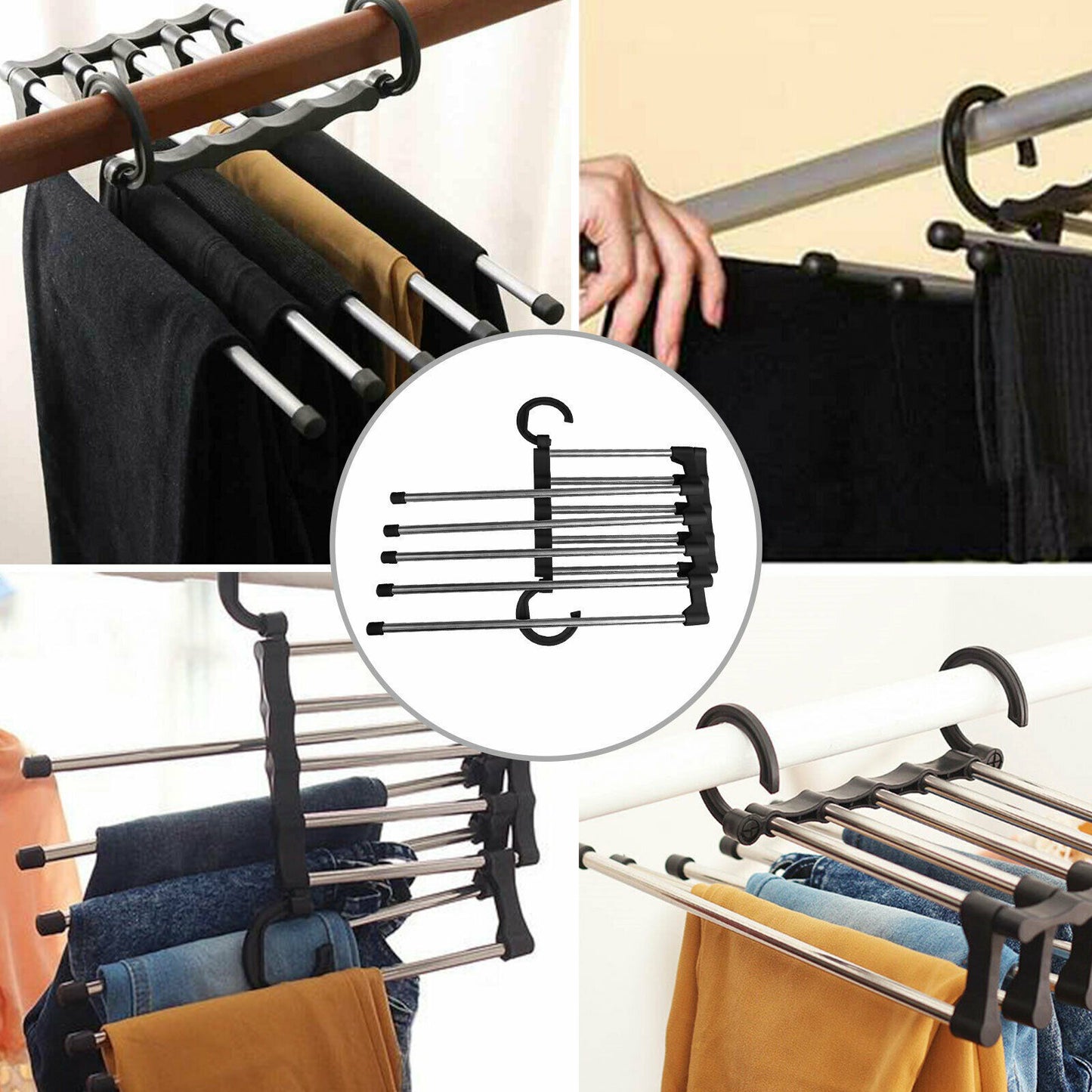 5 In1 Multi-functional Pants Rack Shelves Stainless Steel Wardrobe Magic Hanger