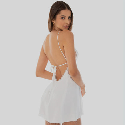 Satin Split Backless Slim-fit Suspender Dress