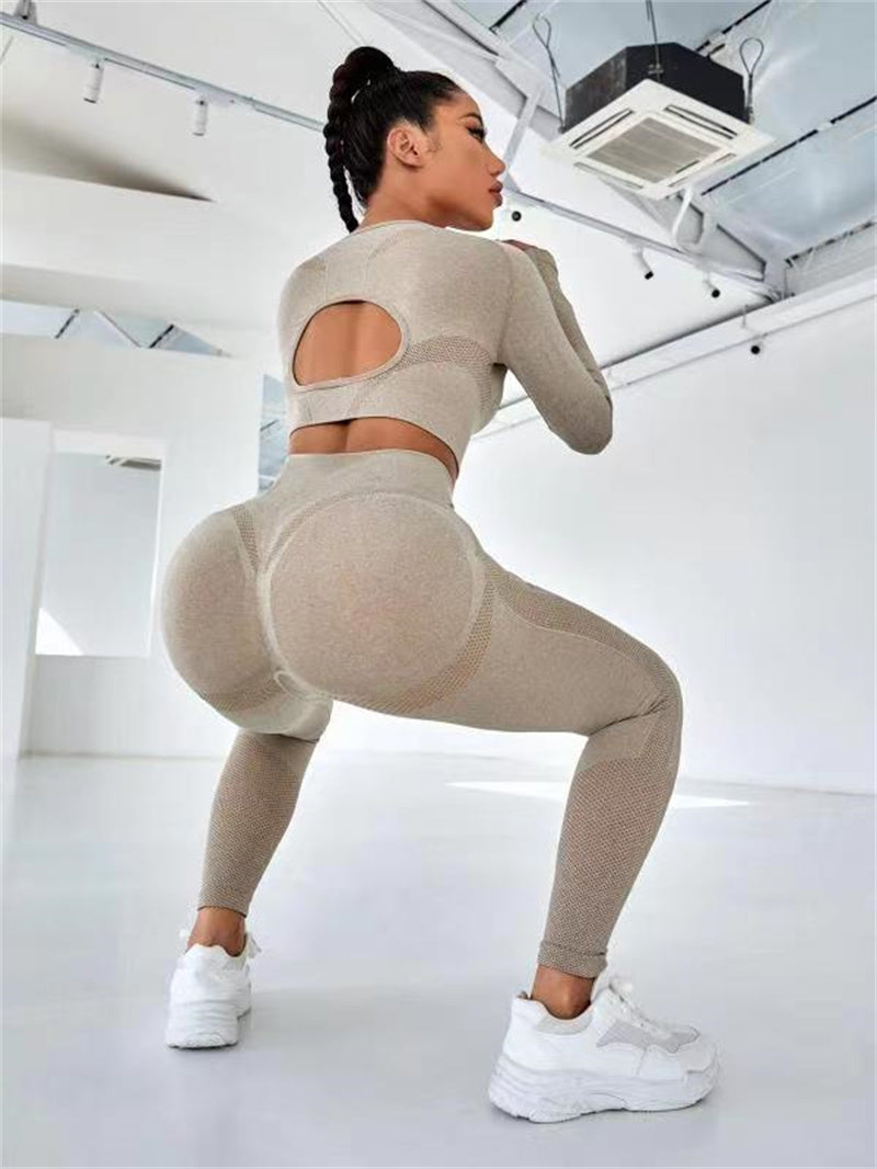 2pcs Sports Suits Long Sleeve Hollow Design Tops / Lifting High Waist Leggings