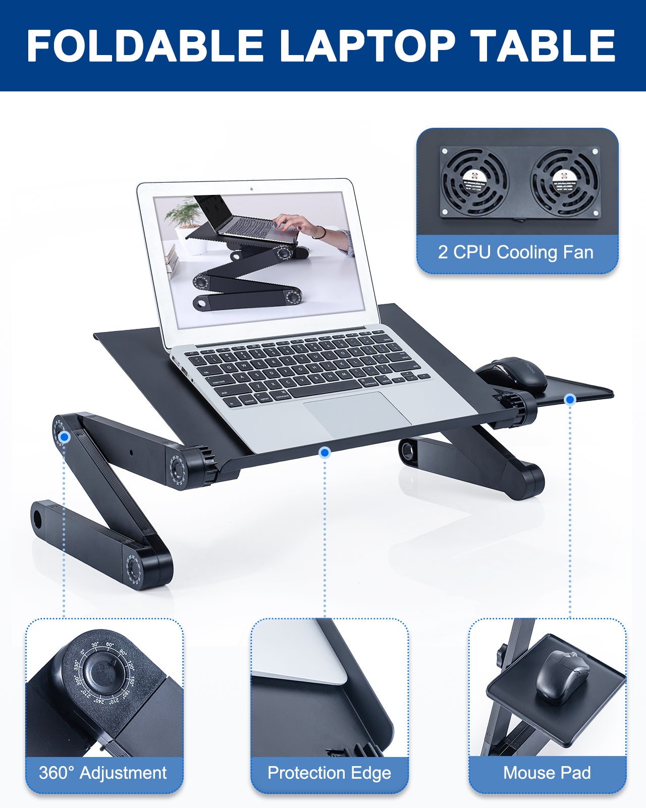 Adjustable Laptop Stand,with 2 CPU Cooling USB Fans