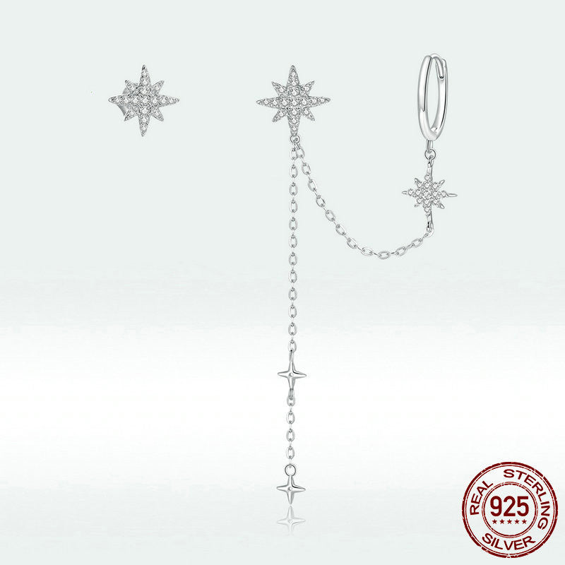 Aretes Asimétricos "Estrella Brillante" de Plata .925 con Cristal