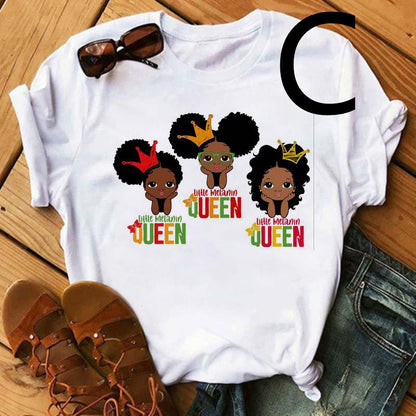 Camiseta de manga corta con estampado de niña negra africana para mujer