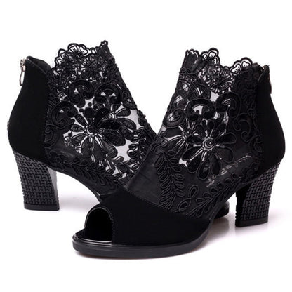 Mesh Peep Toe Sexy Lace High Heel Shoes