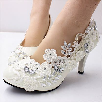 White Wedding Shoes Round Toe Leather