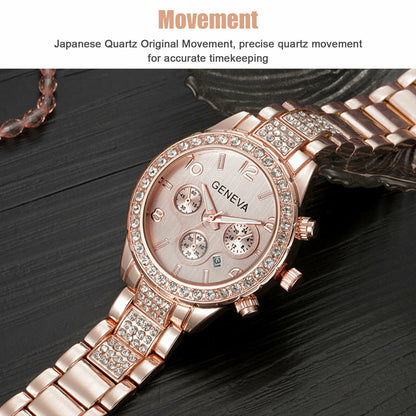 Waterproof Women Luxury Stainless Steel Crystal Quartz Round Watch