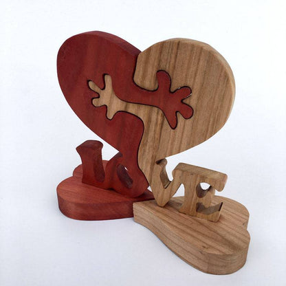 Decoración de madera de escritorio de amor de corazón de madera