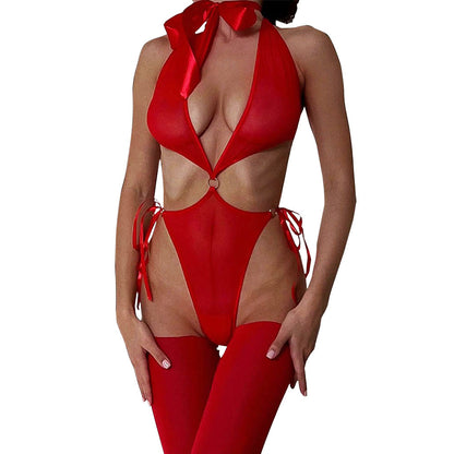 Women's Fashion Mesh Halter Cut-out One-piece Underwear