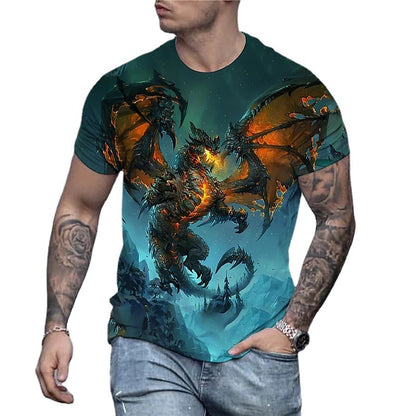 3D Animal Dragon Digital Printing Men's Short Sleeve