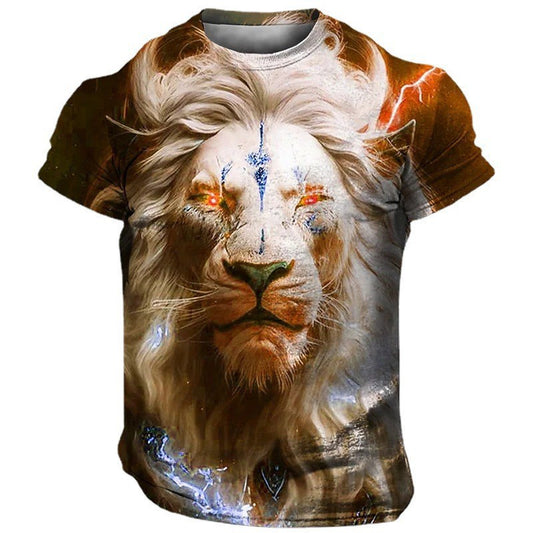 Camiseta de manga corta con estampado de león en 3D para hombre