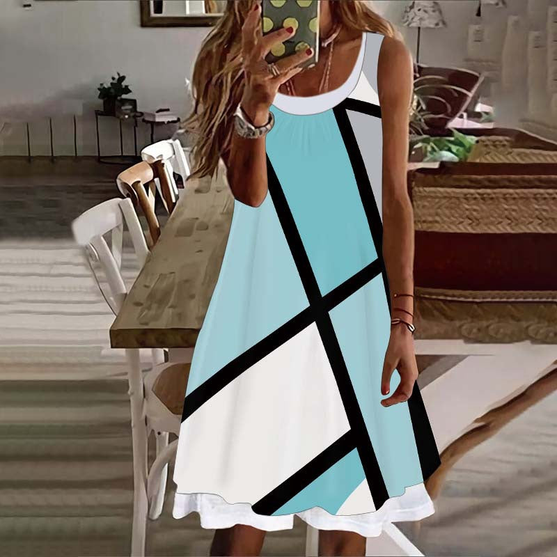 Sleeveless Geometric Print Dress