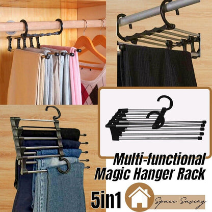 5 In1 Multi-functional Pants Rack Shelves Stainless Steel Wardrobe Magic Hanger