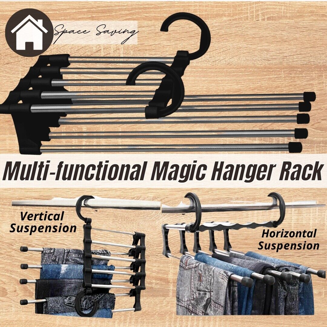 5 In1 Multi-functional Pants Rack Shelves Stainless Steel Wardrobe Magic Hanger