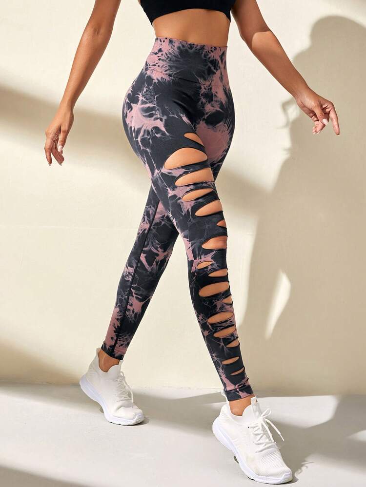 Hollow Tie-dye Fitness Pants