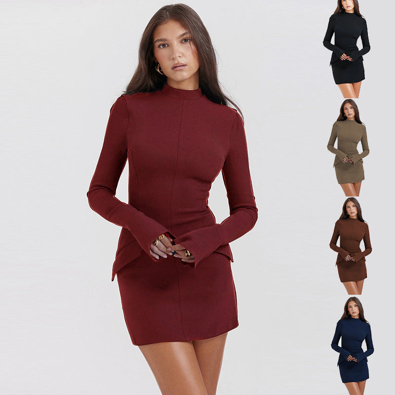 Long Sleeved W/ Pockets Slim Hip Short Dress