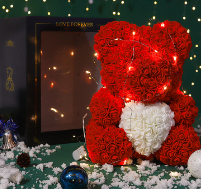 Regalo del Día de San Valentín Oso Rosa Flor Eterna Oso de Peluche Rosa Oso de Espuma PE 25 cm Día de San Valentín