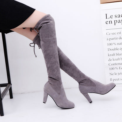 Sexy Thigh High MId-Heel Faux Suede Over-the-knee Boot