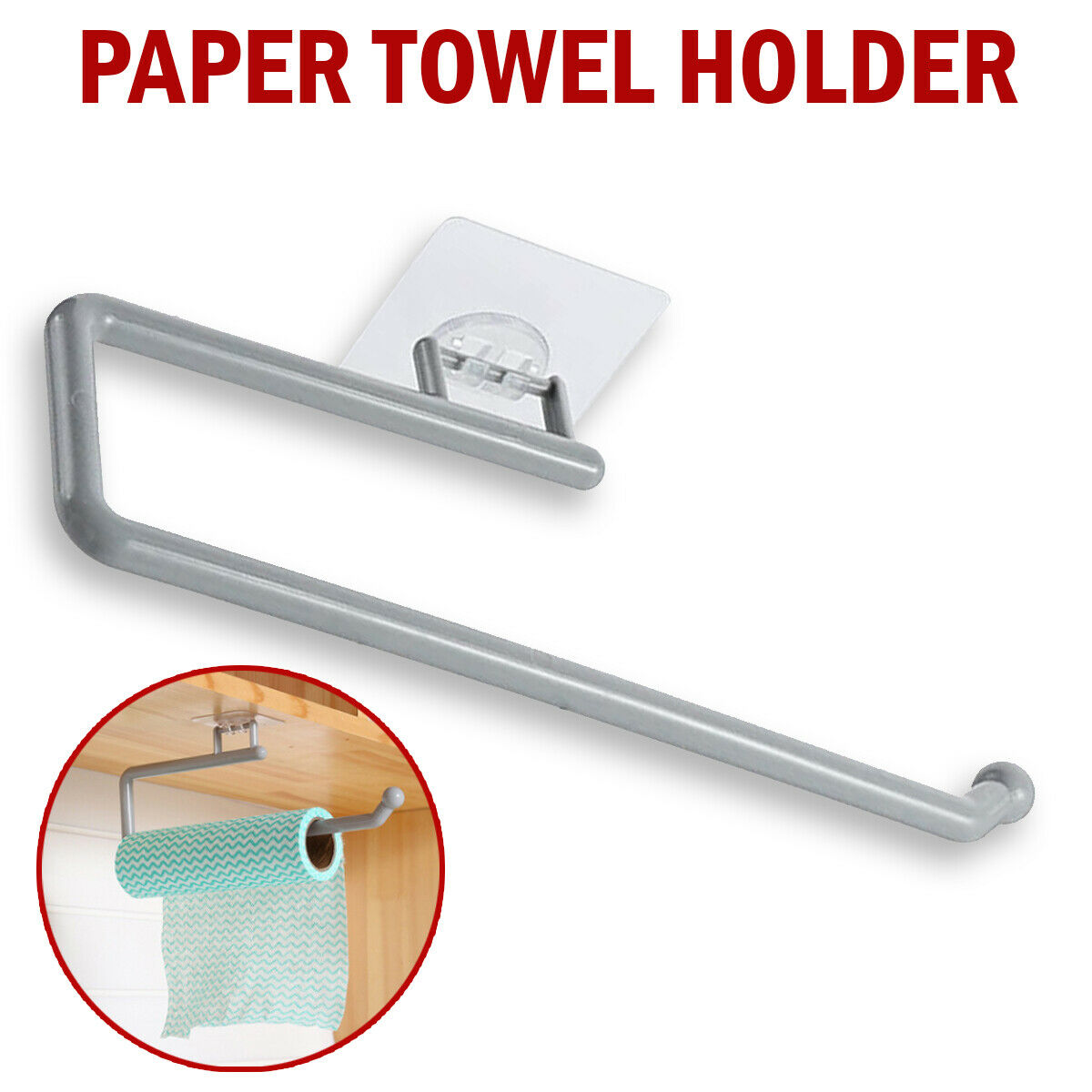 Wall Mount Paper Towel Holder Self Adhesive Stick Under Cabinet Kitchen Bathroom