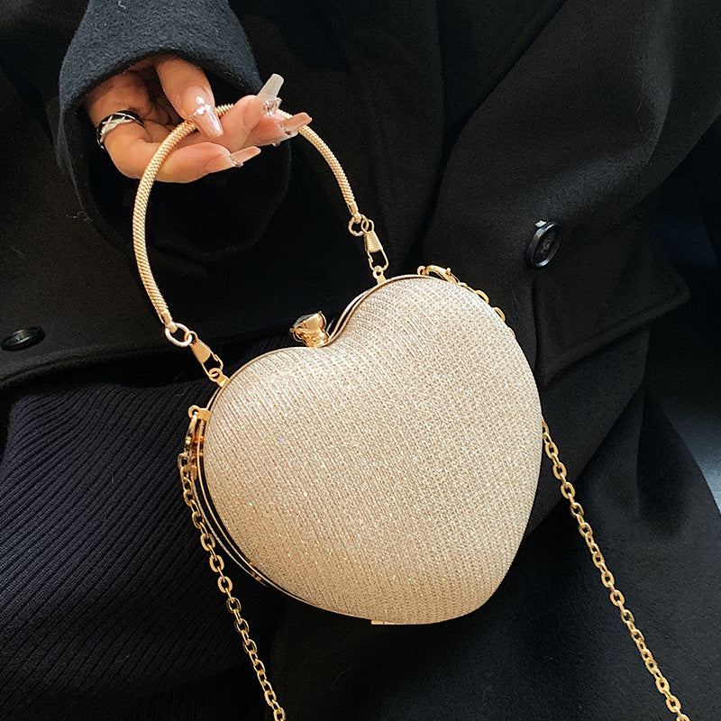 Bolso de mano con forma de corazón de melocotón, bandolera con cadena, nueva moda