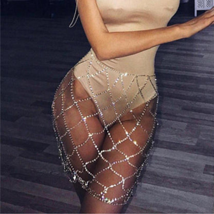 Rhinestone Mesh Body Crystal Waist Chain