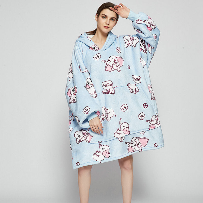 Manta usable de gran tamaño con capucha, ropa de dormir de lana con estampado bonito de invierno, sofá cálido y acogedor para el hogar