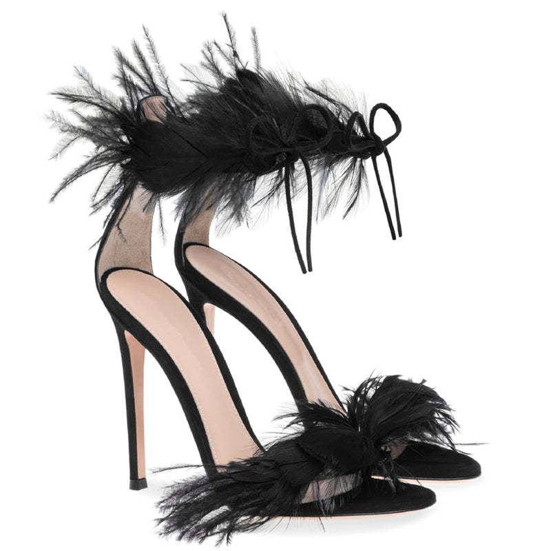 Women's Stiletto High Heels With Feather Straps